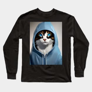 Hooded Cat - Modern Digital Art Long Sleeve T-Shirt